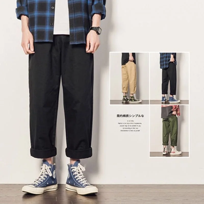 

Japanese Sle Casual Cotton Trousers Men's Nine-Piece Spring Autumn Loose Faion Sports Straight Long Pants Pure Cotton Wor...