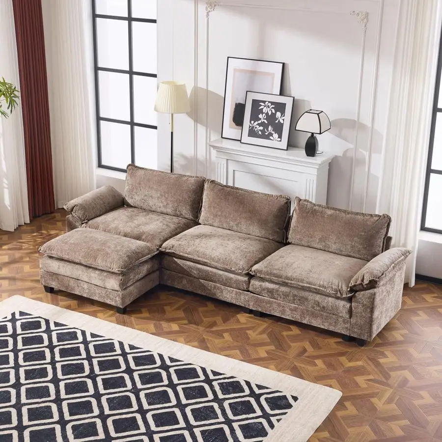 

Convertible Modular Sectional Sofa for Living Room with Deep Seat Movable 2Layer Ottoman, Lshape Cloud Sofa Bed with Chaise Arm