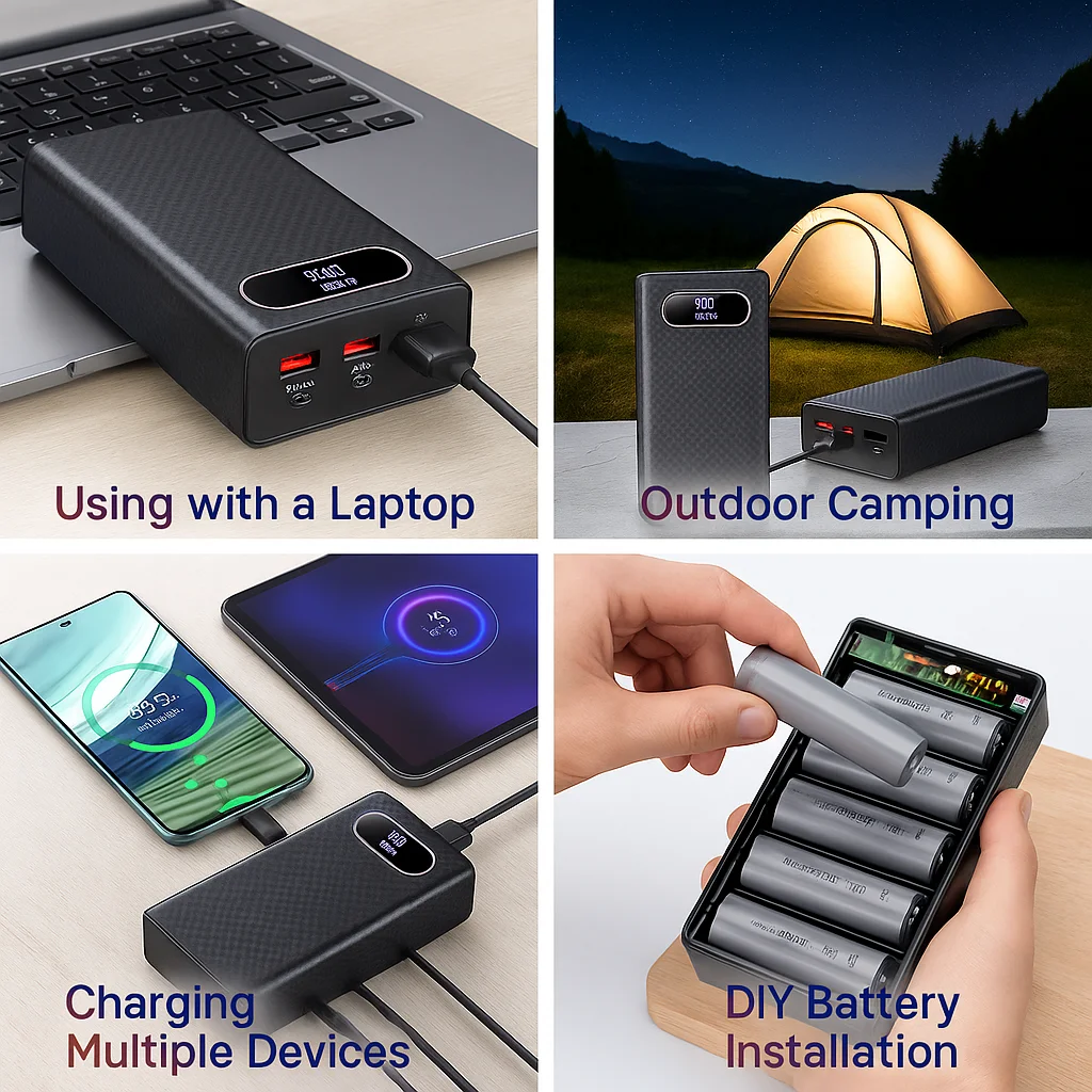 Fast‑Charging Removable DIY Power Bank Housing PD100W 6×21700 Tool‑Free Design For Laptop Phone Electronic Device, No Battery