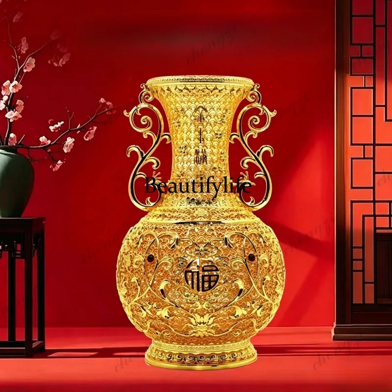 A95 all-copper vase ornament housewarming opening gift luxury hollow living room gift copper engraving