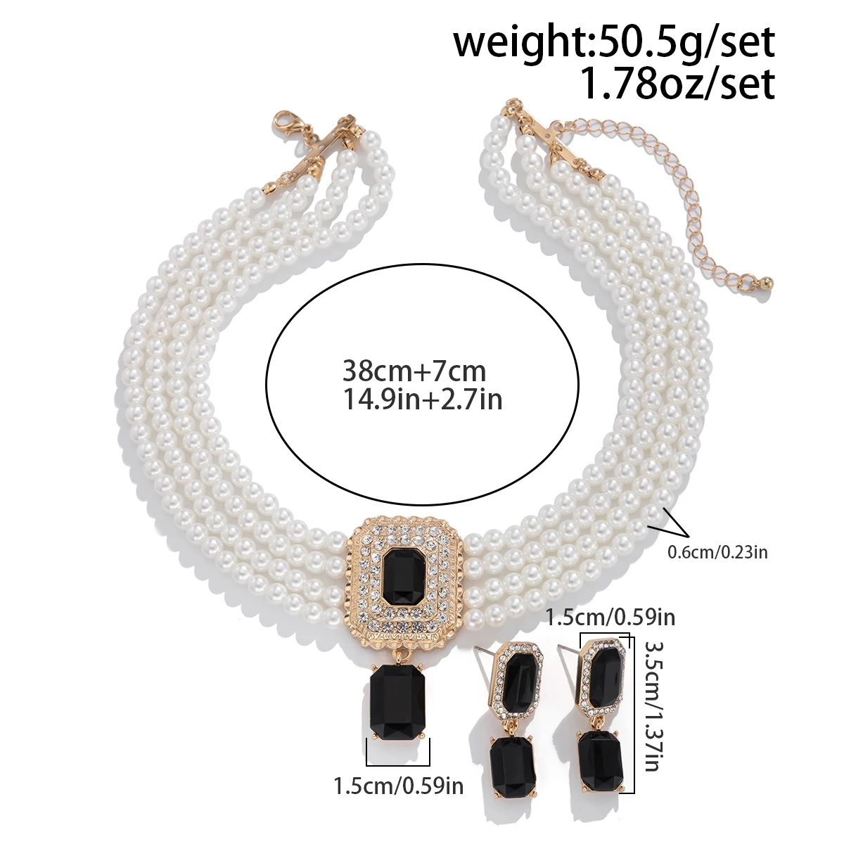 Lacteo Retro 2Pcs/Set Multi Layer Imitation Pearl Chain Necklace Stud Earrings Women Elegant Wedding Banquet Jewelry Suit New