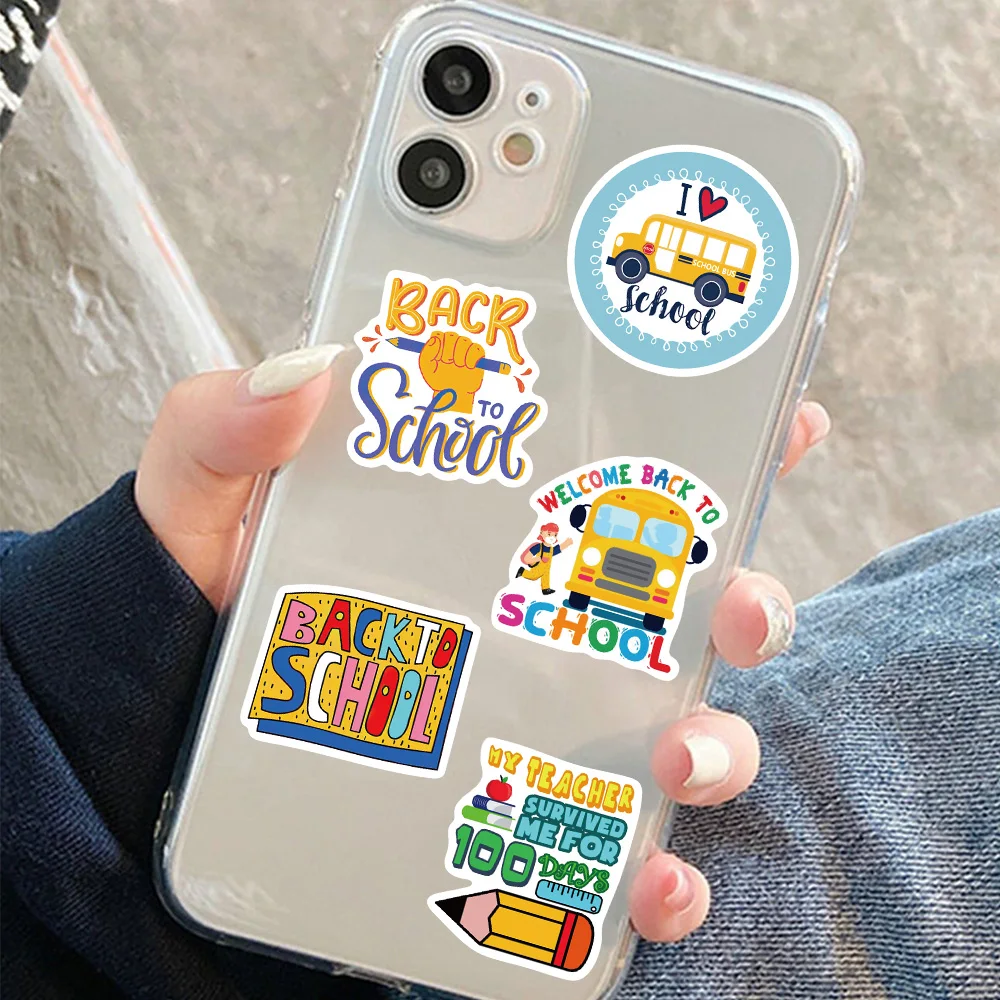 50pcs Welcome Back To School Stickers Cartoon Graffiti Decals For Kids Water Bottle Laptop Skateboard Children Toys Stickers