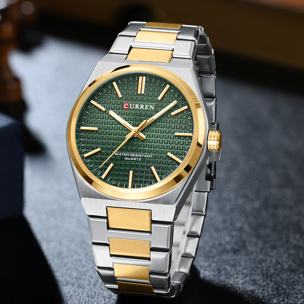 CURREN Fashion Unique Quartz Men's Wrist Watches Stainless Steel Strap Watch Simple Luminous Hands Clock