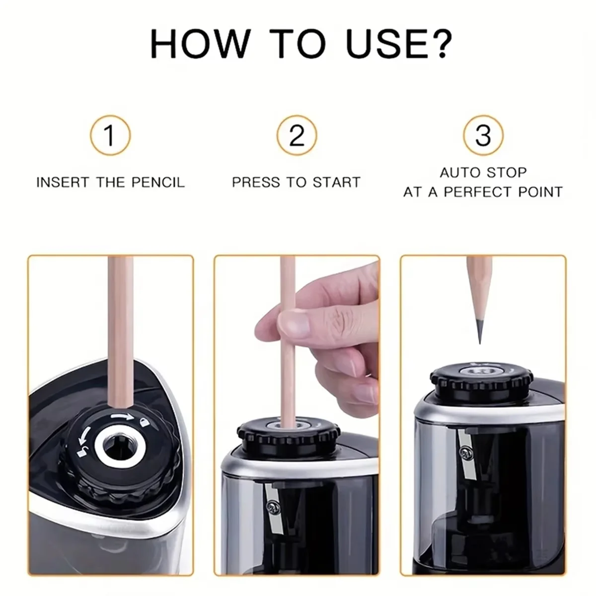 AA98 TEN-WIN Electric Sharpener Desktop Automatic Pencil Sharpener Suitable to Pencils (6-8mm) for Students Office Stationery