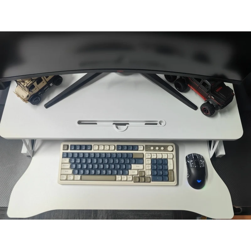 32 Inch Desk Converter Height Adjustable Sit To Stand Riser Dual Monitor And Laptop Workstation With Wide Keyboard Tray (White)