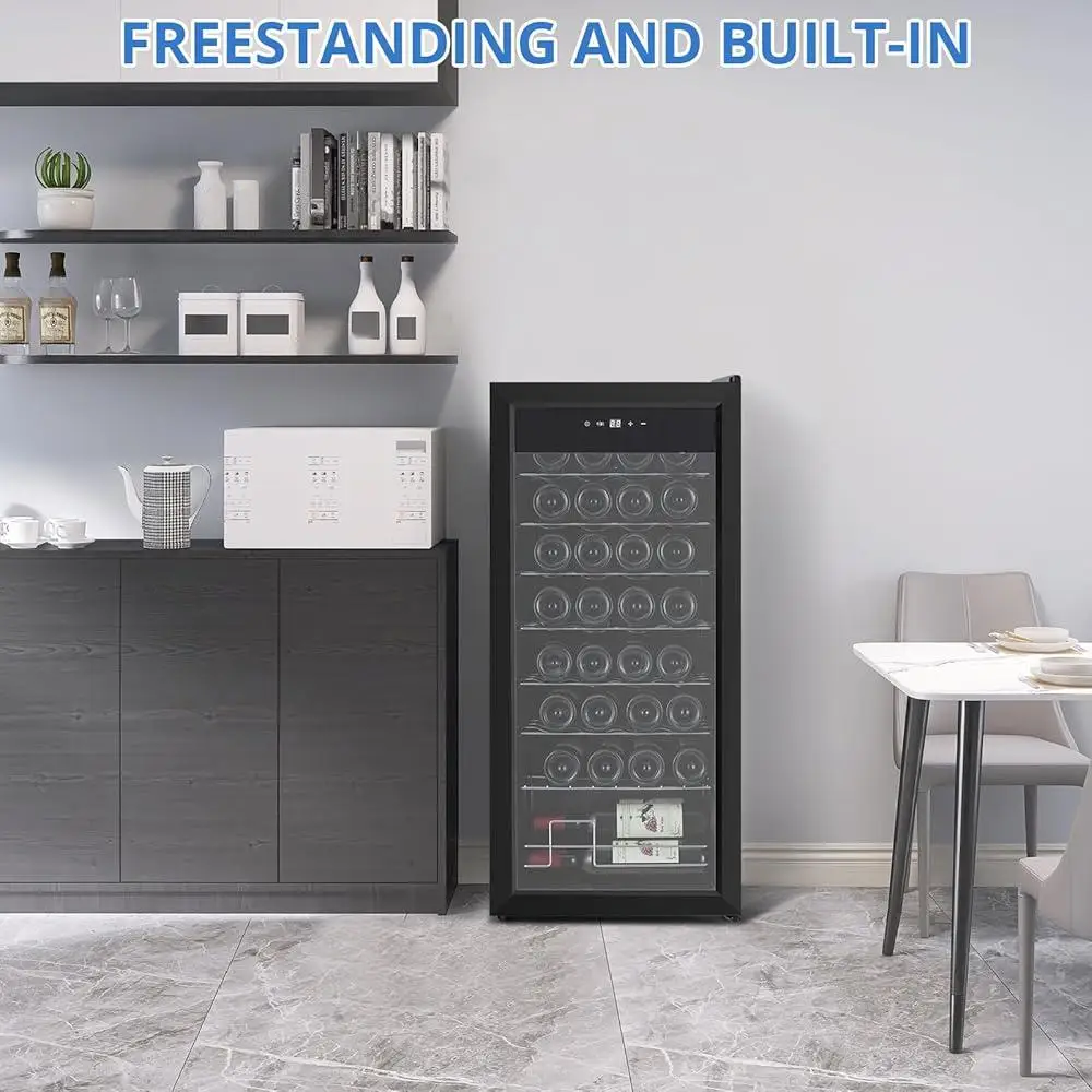 Weinkühler, Kühlschrank, 32 Flaschen, digitale Temperaturregelung, Touchscreen, doppelschichtiges Glas, freistehend, kompaktes Design
