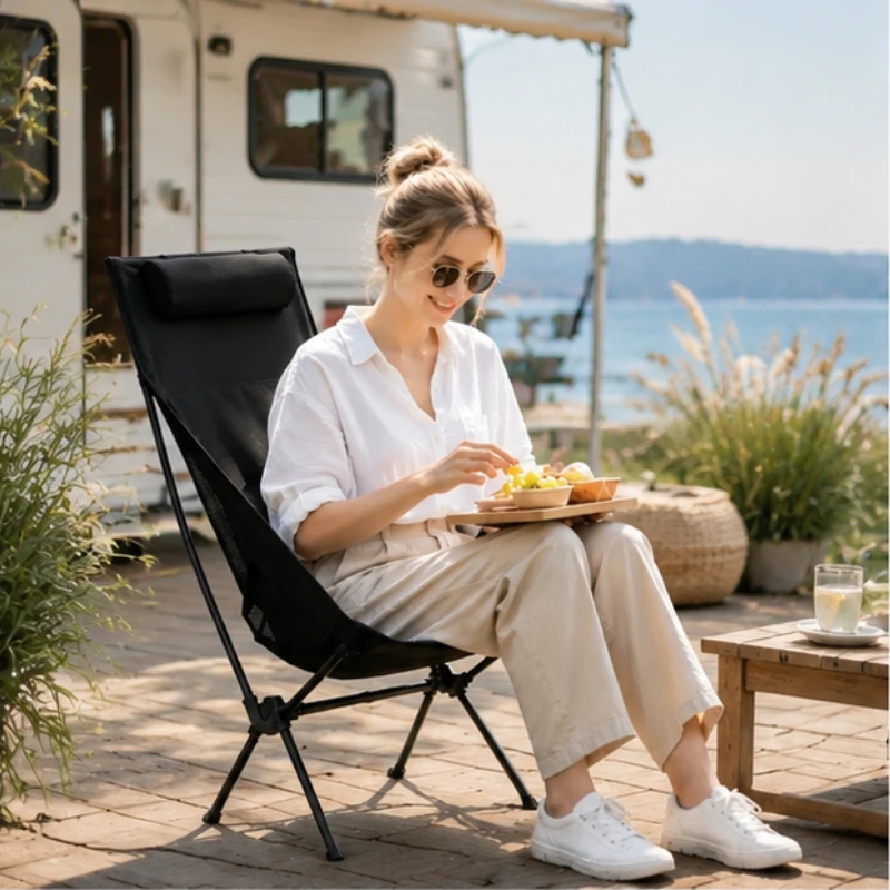 

Portable Folding Camping Chair with Headrest, Lightweight Aluminum Alloy Outdoor Tourist Chair for Fishing, Hiking, Travel