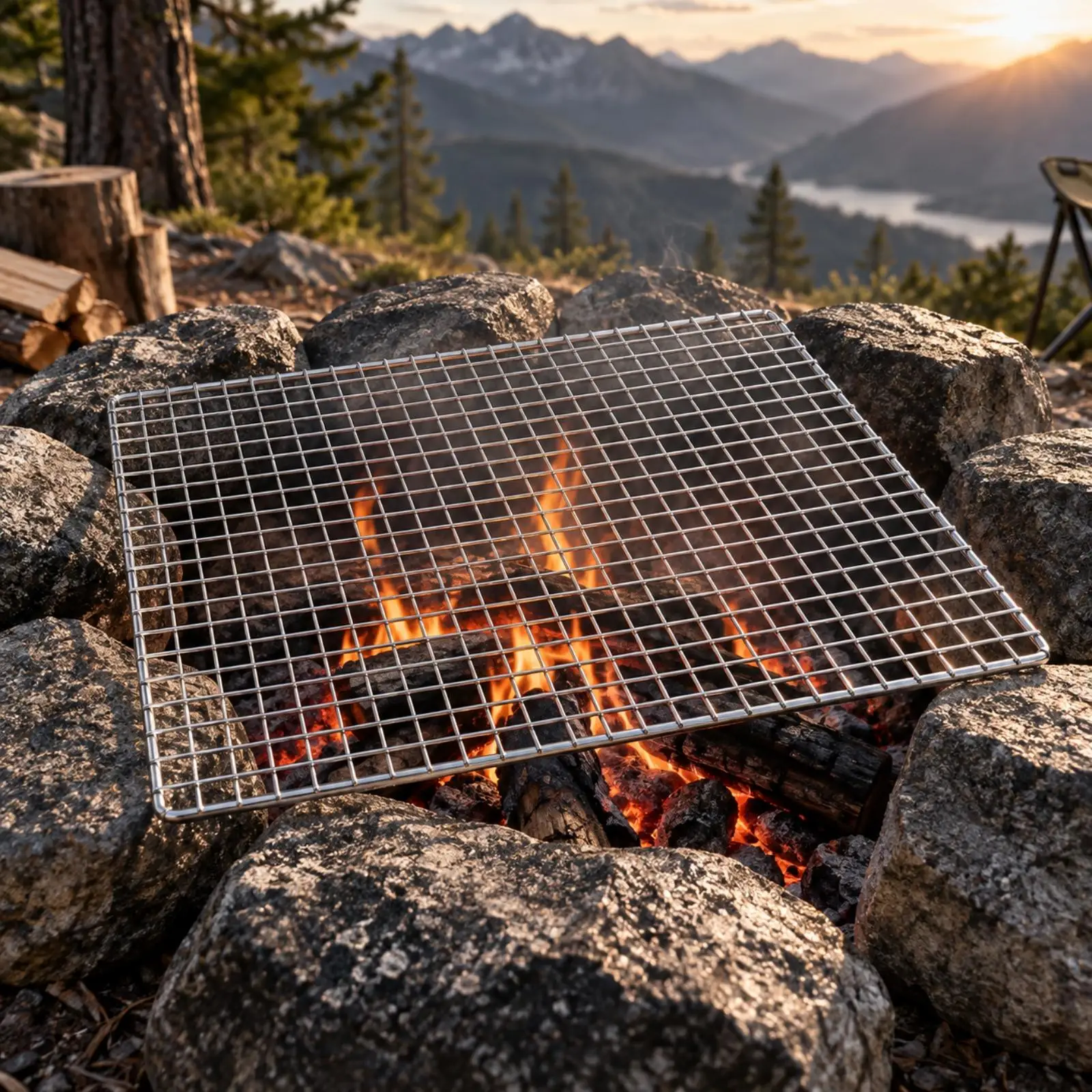 Heavy Duty Campfire Grill Mesh Rectangular Wire Rack for Outdoor Stove Fire Pit Cooking Surface