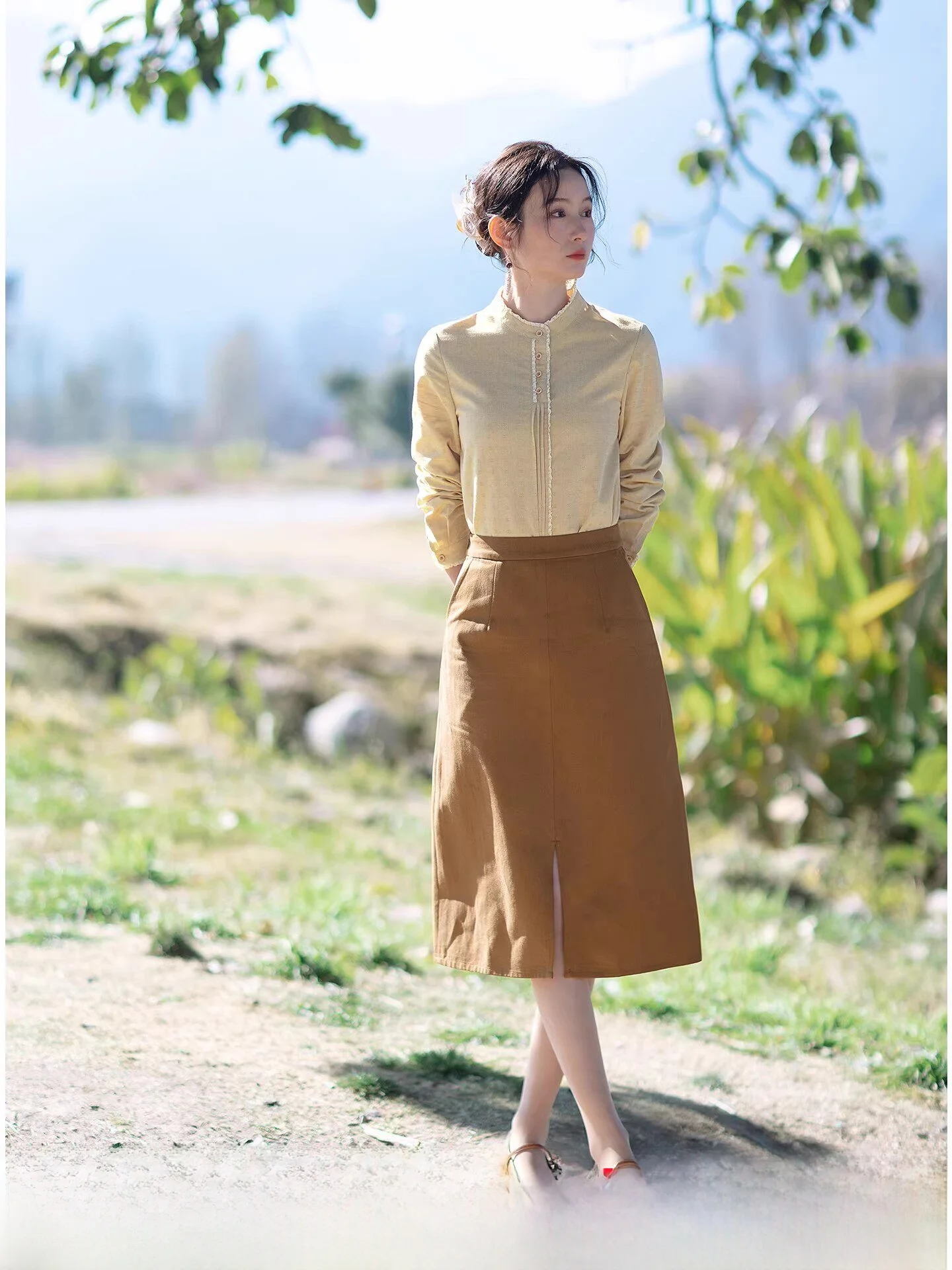 

Женская юбка миди кофейного цвета, облегающая, с эффектом похудения, весна 2026, новинка, повседневная, хлопковая, А-силуэт