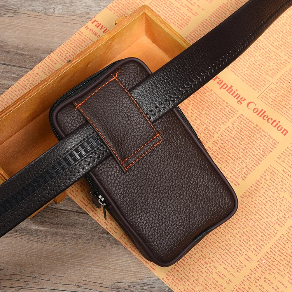 Men Cowhide Leather Fanny Waist Bag Quality Classic Texture Designer Business Male Phone Bags Solid Mobile Phone Belt Bum Pouch