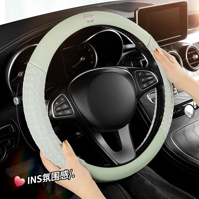 

Car steering wheel cover 2025 new four-season universal sweat-absorbing and non-slip camellia protective cover car decoration