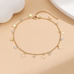 Kinitial Stainless Steel Zircon Star Anklets For Women Girls Summer Beach Foot Jewelry Fashion Birthday Party Gift