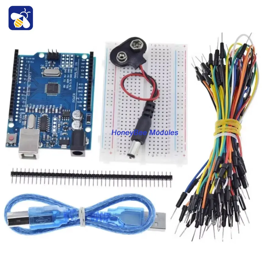 UNo R3 starter learning DIY kit 400 holes breadboard jumpers R3 with wires 9V battery clasp