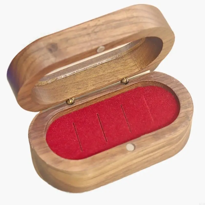  Elegant 4 Slot Black Walnut Rings Display Case Practical Jewelry Organizers Box