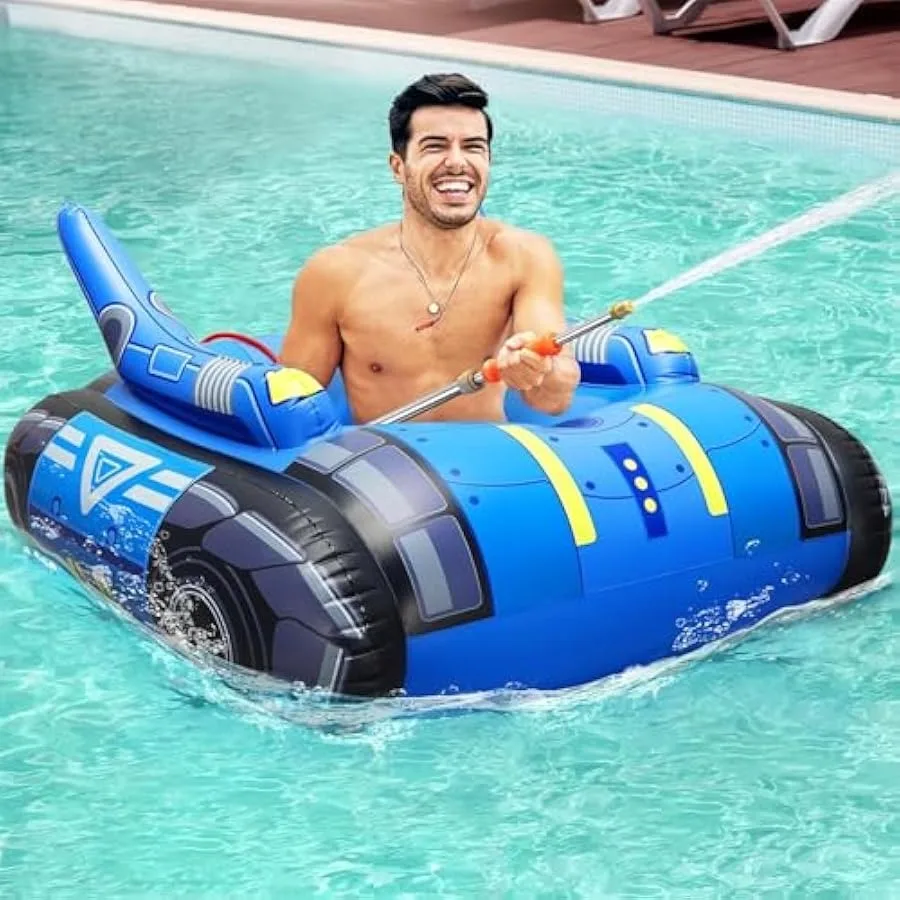 Chariot Großer aufblasbarer Tank-Poolschwimmer für Erwachsene mit Edelstahl-Wasserpistolen, Schwimmschwimmer mit Wasserkanone für Lake Beac