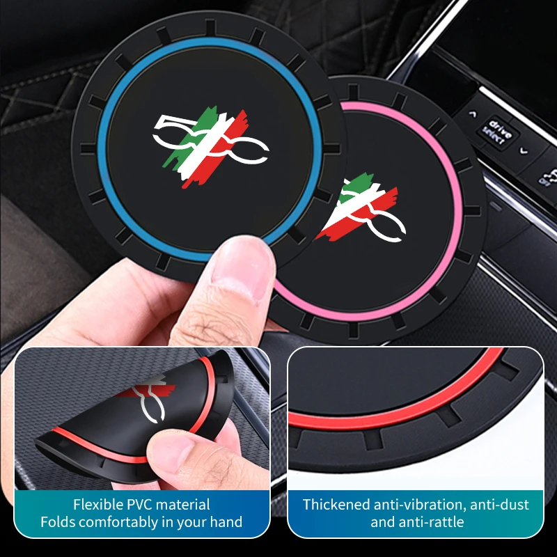 2Pcs Car Silicone Coaster Anti-Slip Water Cup Drink Mat For Fiat For 500 5CC 124 125 125 500 695