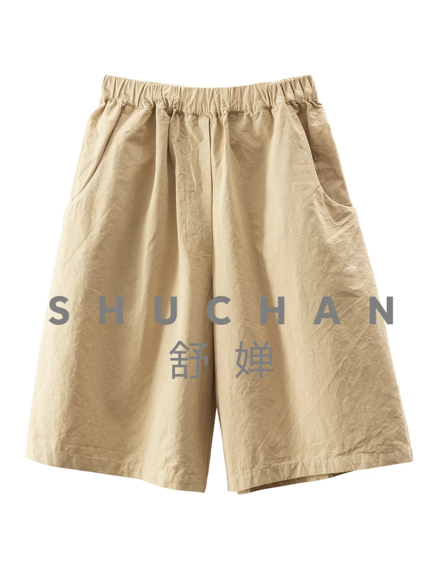 

Шорты женские европейского стандарта из льна и хлопка с эластичной талией, широкими штанинами, длиной до колена/средней длины, модель 07L0