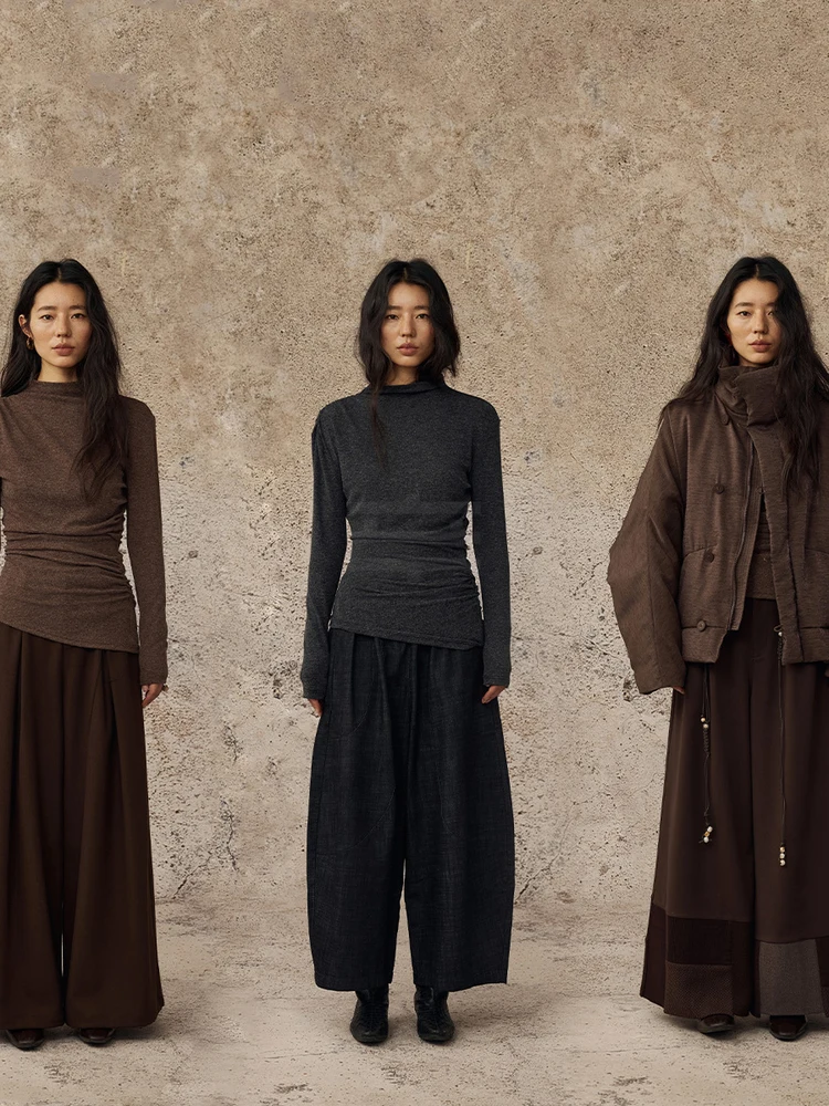 

Теплый вязаный топ Alpw Camere из лиоцелла с боковыми складками, облегающий, с длинными рукавами, в китайском стиле, женская мода