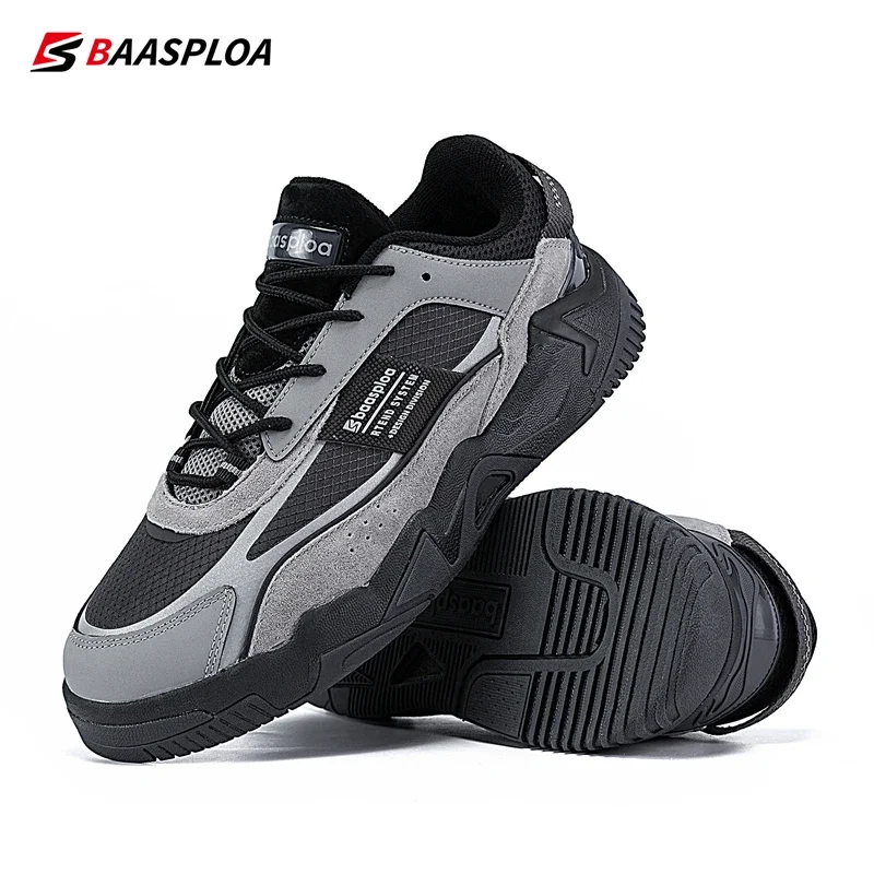 Baasploa Men Walking Shoes New Outdoor Fashion Leather Waterproof Lace up Sneakers Male Casual Non-Slip Wear-Resistant Tenis Sho