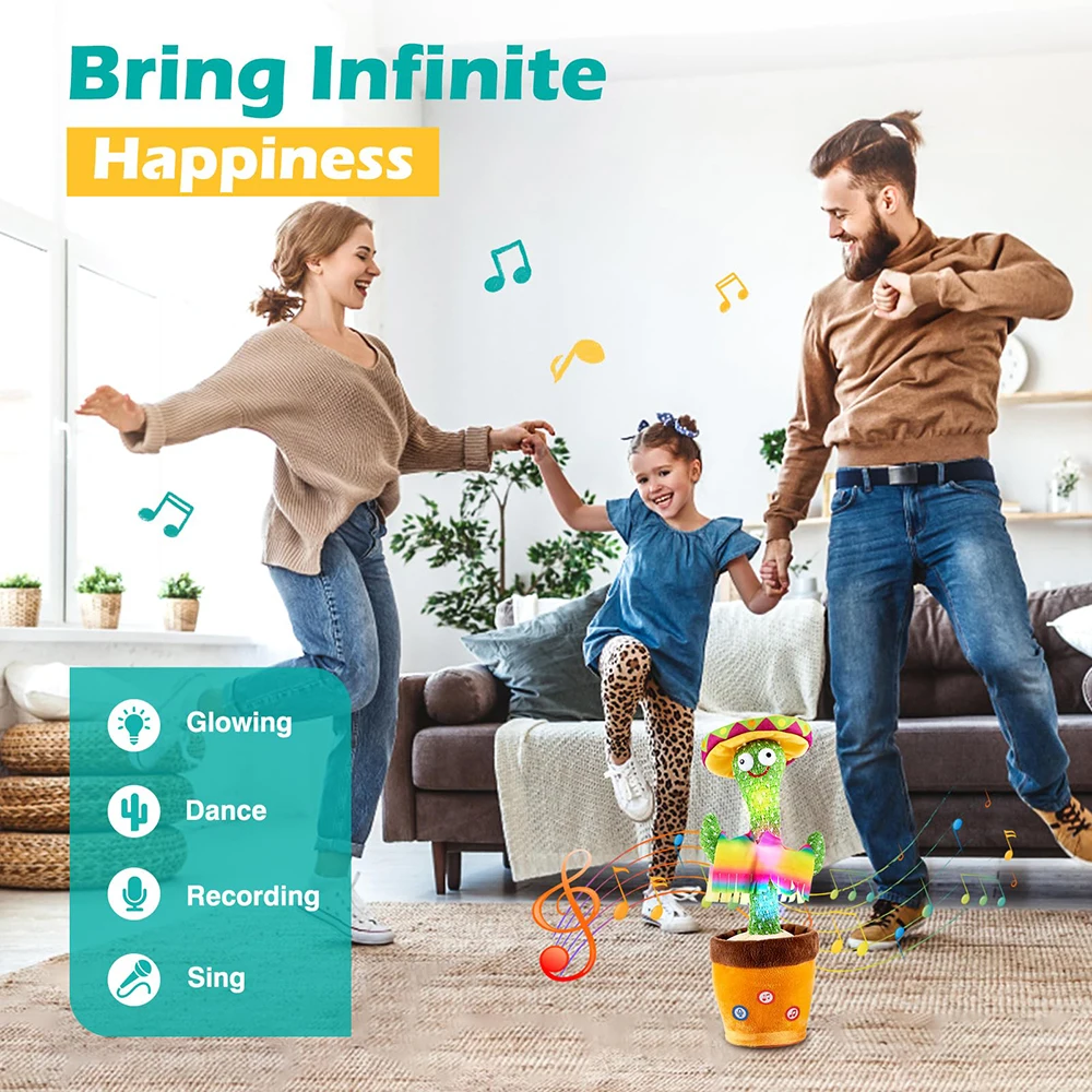 Tanzender Sprechender Kaktus Singender Sprechender Aufzeichnender Nachahmender Wiederholender von Sprachstücken Ablegender Spielzeug-Elektronik mit Leuchtfunktion Plüschtier als Geschenk für Kinder