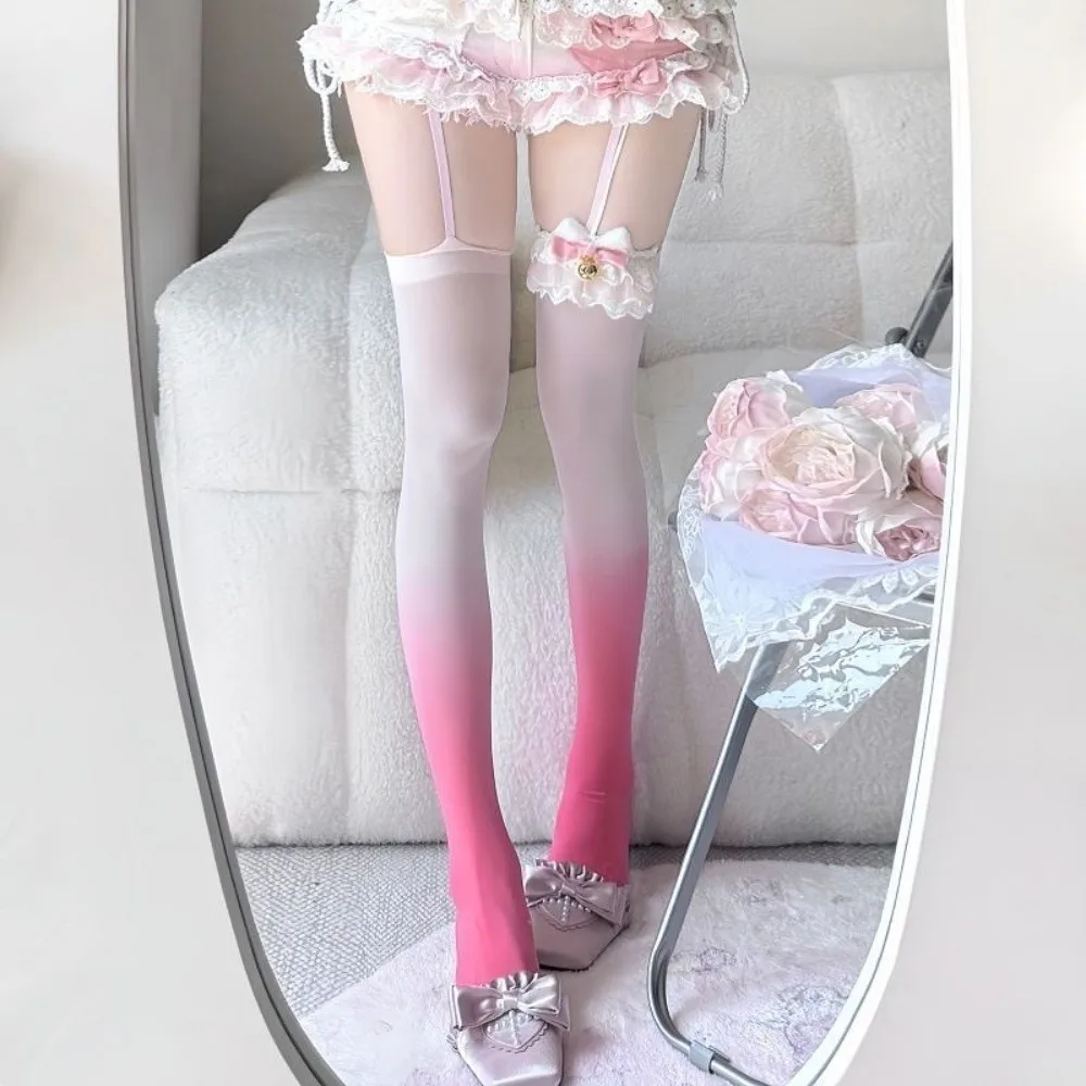 Vintage Seamless Gradient Color Silk Stockings Breathable Slimming Garter Stockings Thin Elastic Suspender Stockings Cosplay