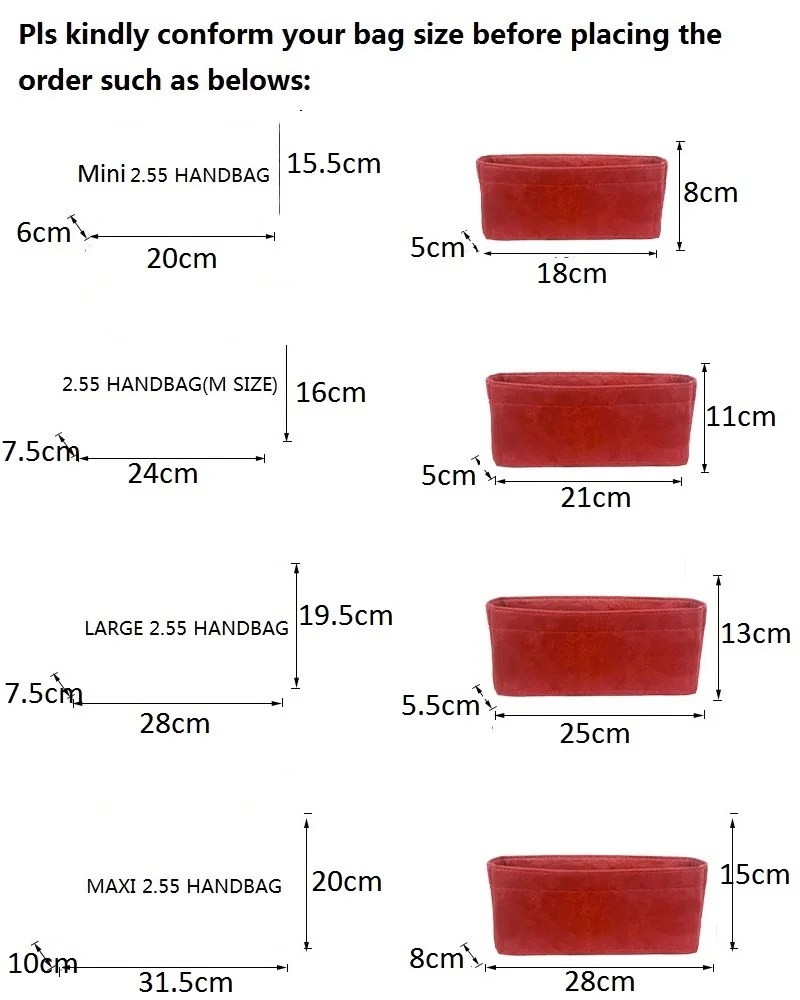 Velvet Fabric Inner Liner Bag Organizer Fits For CC Classic 2.55 Handbag CF Makeup HandbagTravel Purse Portable Cosmetic Bags
