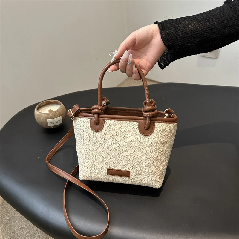 Neue Stroh Gewebte Umhängetaschen Für Frauen Sommer Urlaub Eimer Schulter Taschen Sommer Am Meer Strand Handtaschen – Detail 4