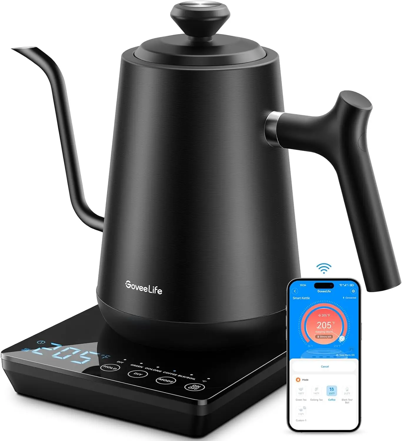 

Smart WiFi Kettle with LED Display, Variable Temperature Control, 0.8L, Alexa Compatible - Stainless Steel Kettle for Pour Over