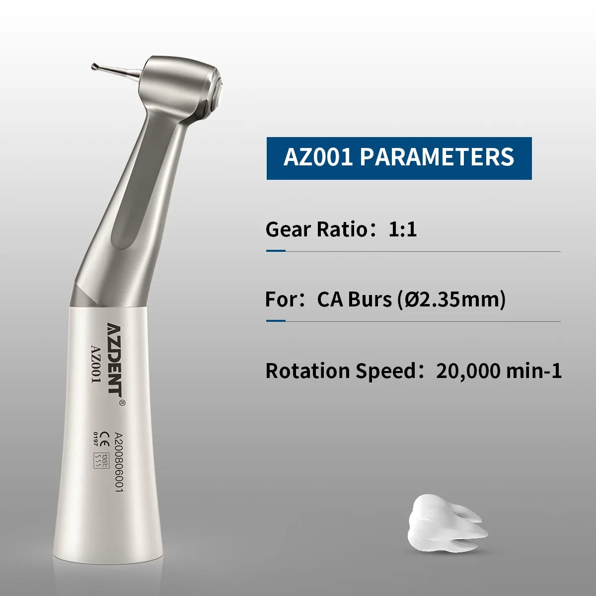 AZDENT Dental 1:1 Kontra-Winkelstück mit niedriger Drehzahl, passend für FG/CA 1,6/2,35 mm Bohrer, Druckknopf, externer Spray, Zahnmedizinisches Instrument – Detail 15