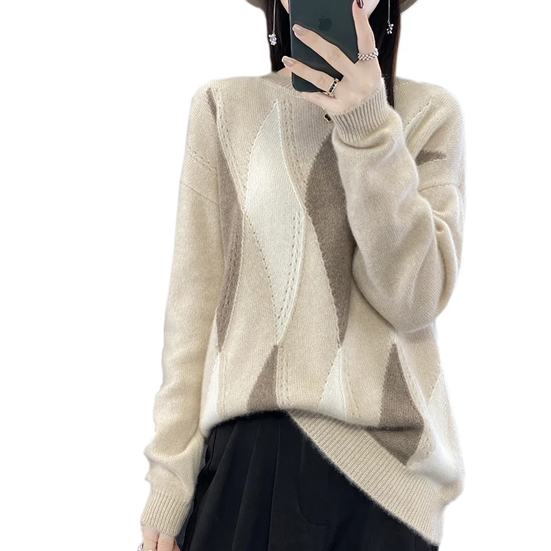 100 Pure Wool Pullover O-Neck Women\'s Sweater Colored Knitted Hollow out Women\'s Full Sleeve Australian Wool Sweater New Style