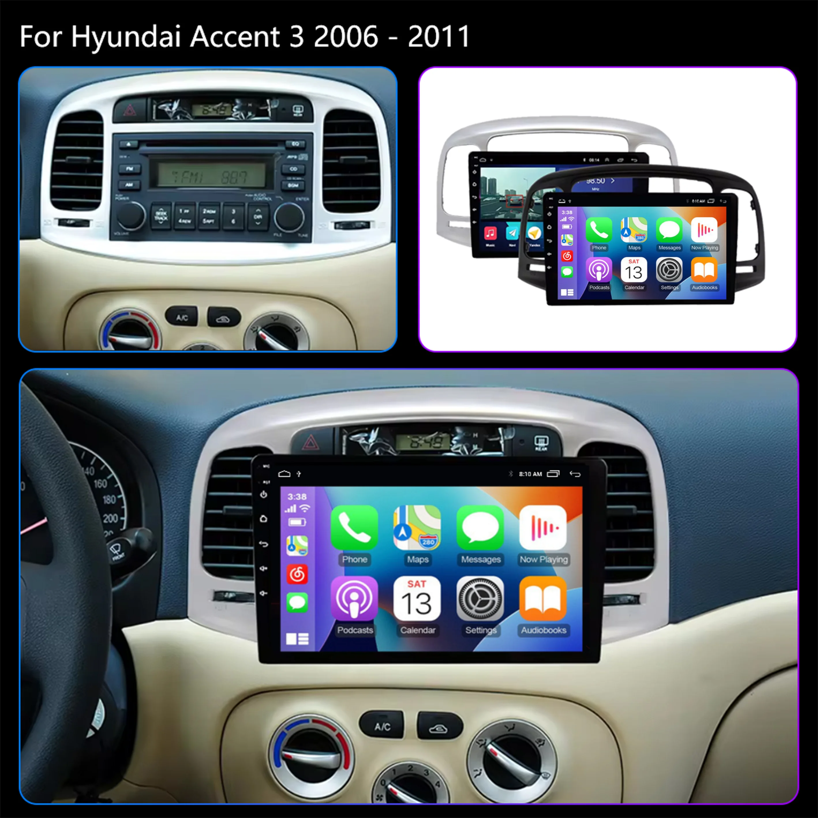 for Hyundai Accent 3 2006-2011 Car Multimedia Video Player Navigation GPS 8 Core Android 15 BT Touch Screen Radio No 2din DVD