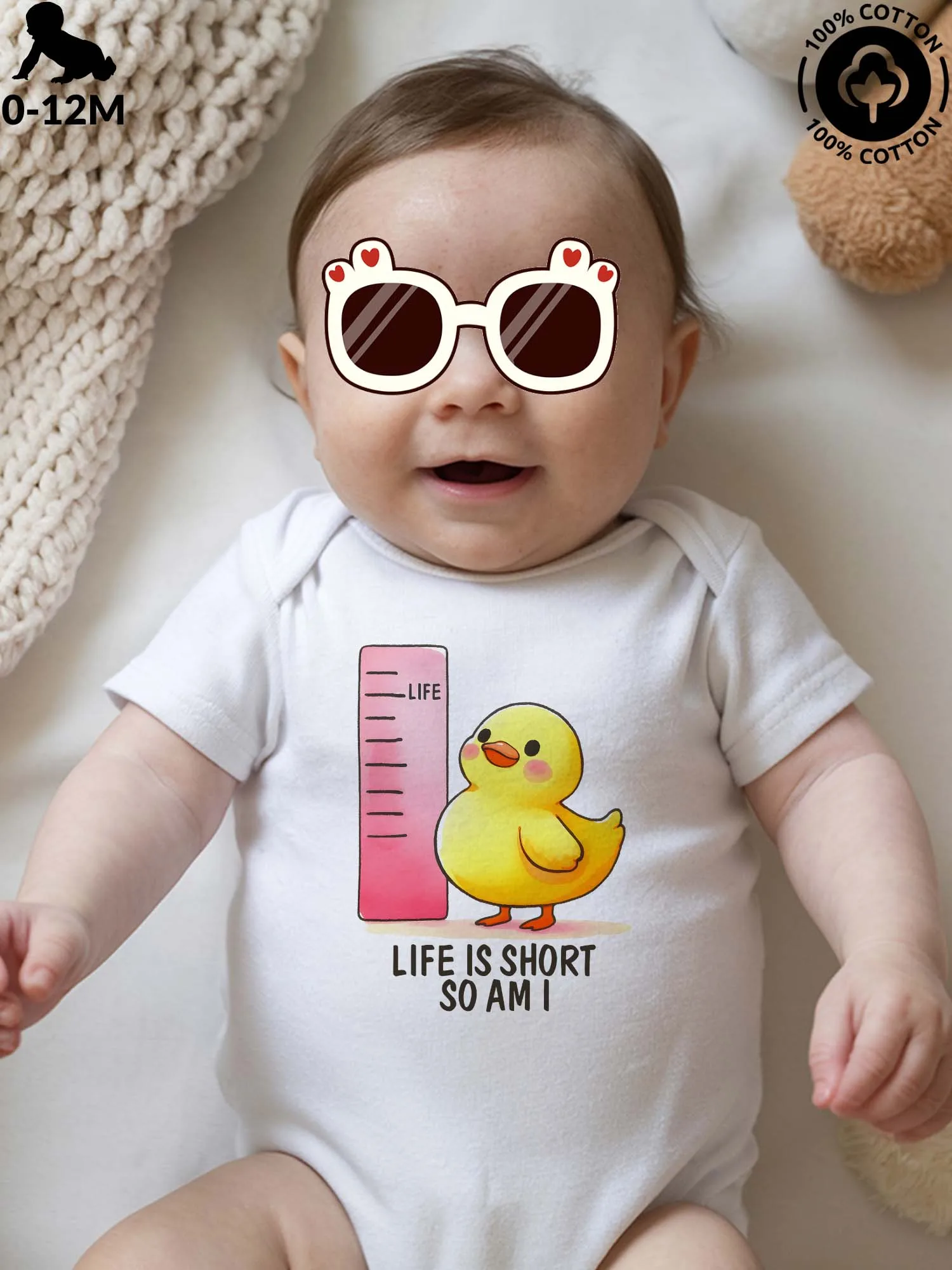 

Life Is Short So As Duck Unisex Baby Crawling Suit, Pure Cotton Soft Onesie, All-Season Wear White Bodysuit 190GSM