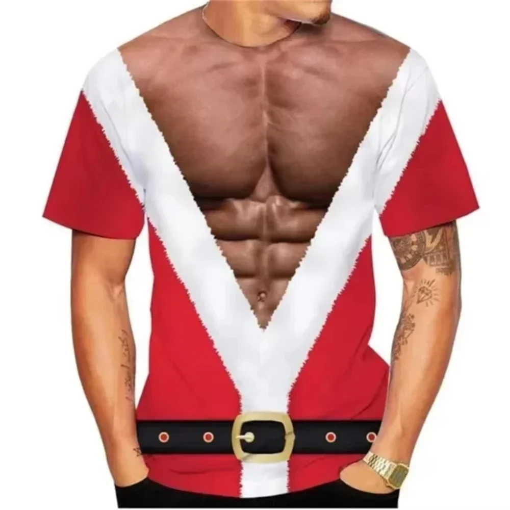 Funny Men 3D Fake Muscle Printing T Shirt For Ugly Christmas T-shirts Kids Fashion Streetwear Short Sleeves New Cosplay Tops