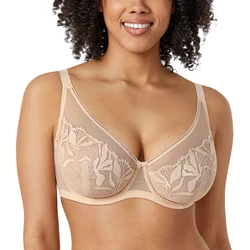 Women's Sexy Sheer Floral Lace Bra Plus Size Non-padded Underwire Full Coverage