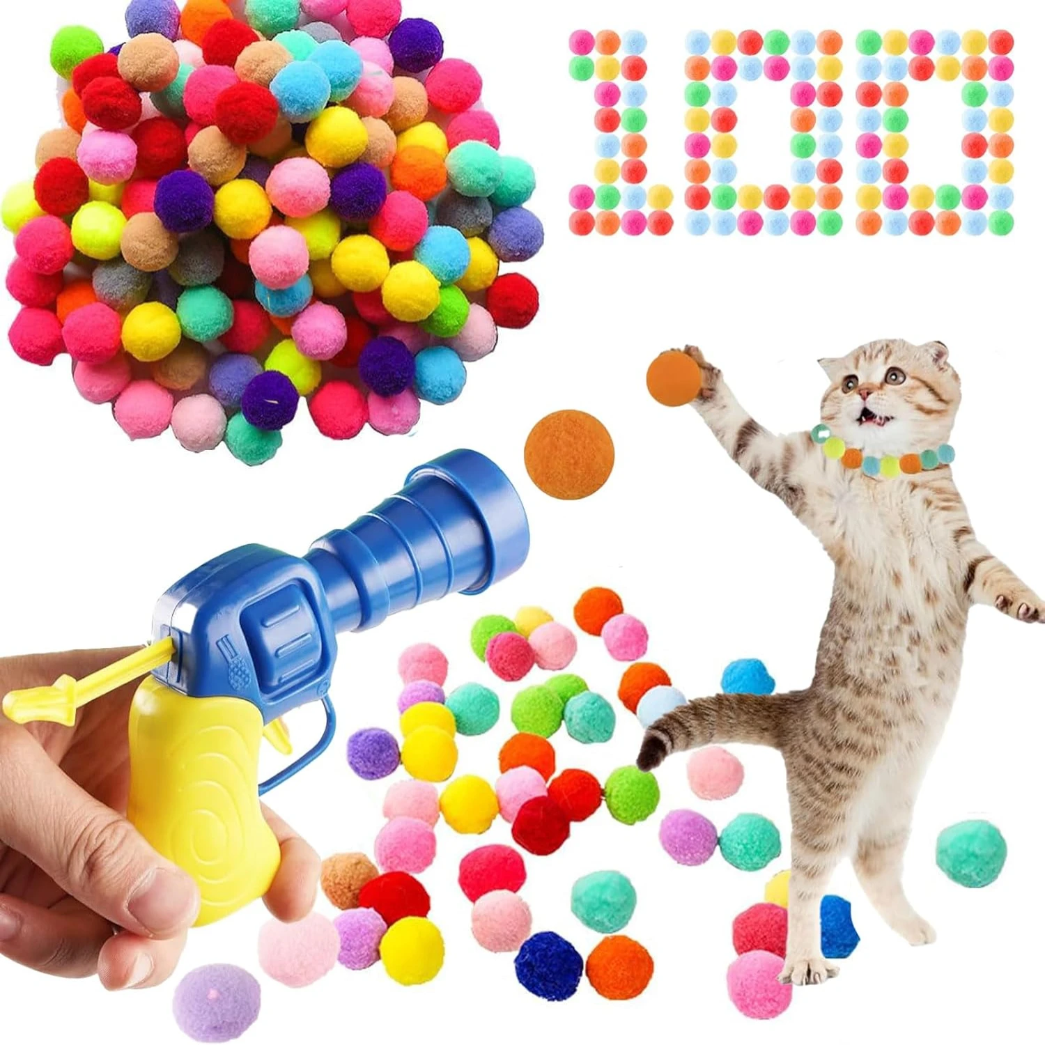 Exciting and Interactive High-energy Cat Toy Launcher - Engaging Training Aid with 100Pcs Pom Pom Balls for Stimulating Cat Exer