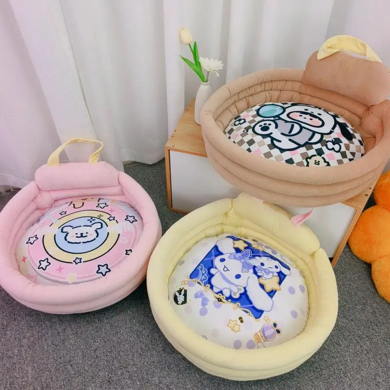 Sanrio Thickening Keep Warm Pet Nest Autumn and Winter Kawaii Cinnamoroll Comic Add Cotton Dog Cat Pet Bed Pet Supplies & Pet