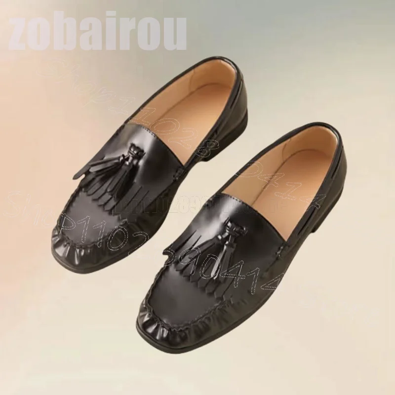 

Black Pleated Design Leather Tassels Loafers Fashion Slip On Men Shoes Luxurious Handmade Party Office Dating Men Casual Shoes
