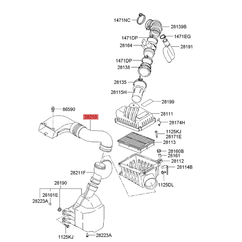 282102E100 Car Air Cleaner Intake Duct Tube Hose For Hyundai Tucson 2.0L For KIA Sportage 2.0L 05-10