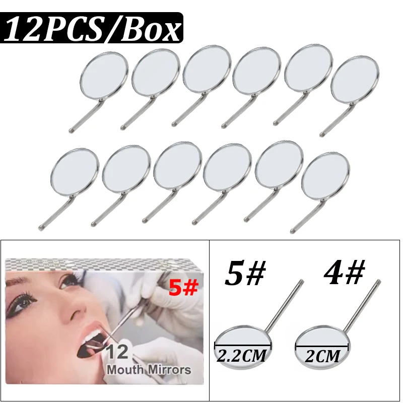 

12Pcs/Box Dental Mouth Mirrors Stainless Steel Reflector Mirror Oral Hygiene Care Tool Odontologia Accessories Tool Set Kit