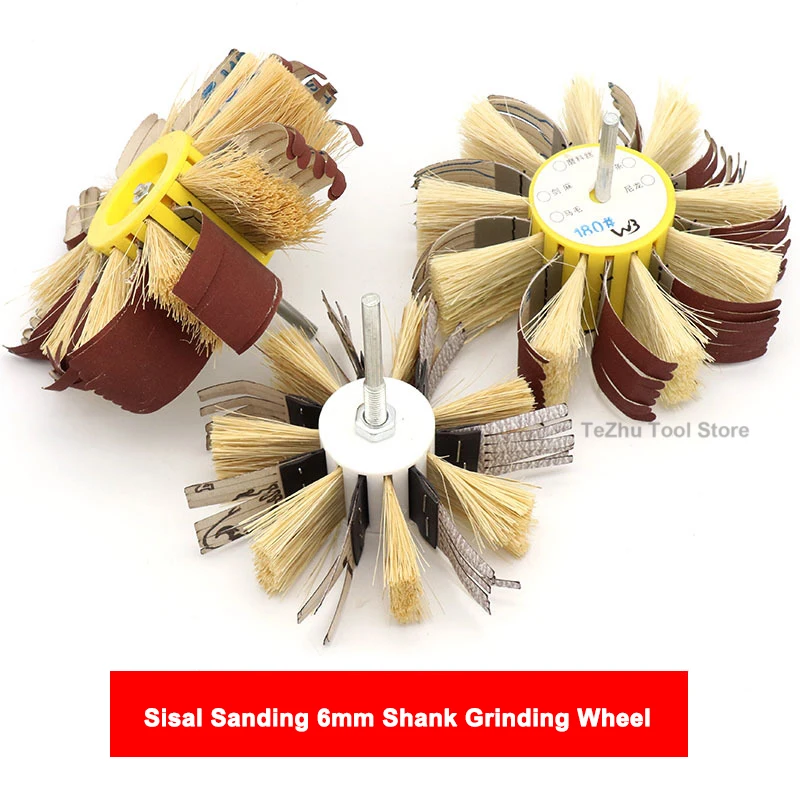 

1Pc Sisal Sanding Flap With 6mm Shank Grinding Wheel Head Sander Abrasive Tools Sandpaper Rust Removal For Manual Electric Drill