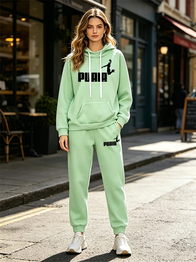 Herbst Winter Damen Trainingsanzug 2-teiliges Set Lässiger Kapuzenpullover Outfits Outdoor Sportbekleidung Warme Streetwear Damenhosen-Anzug – Detail 6