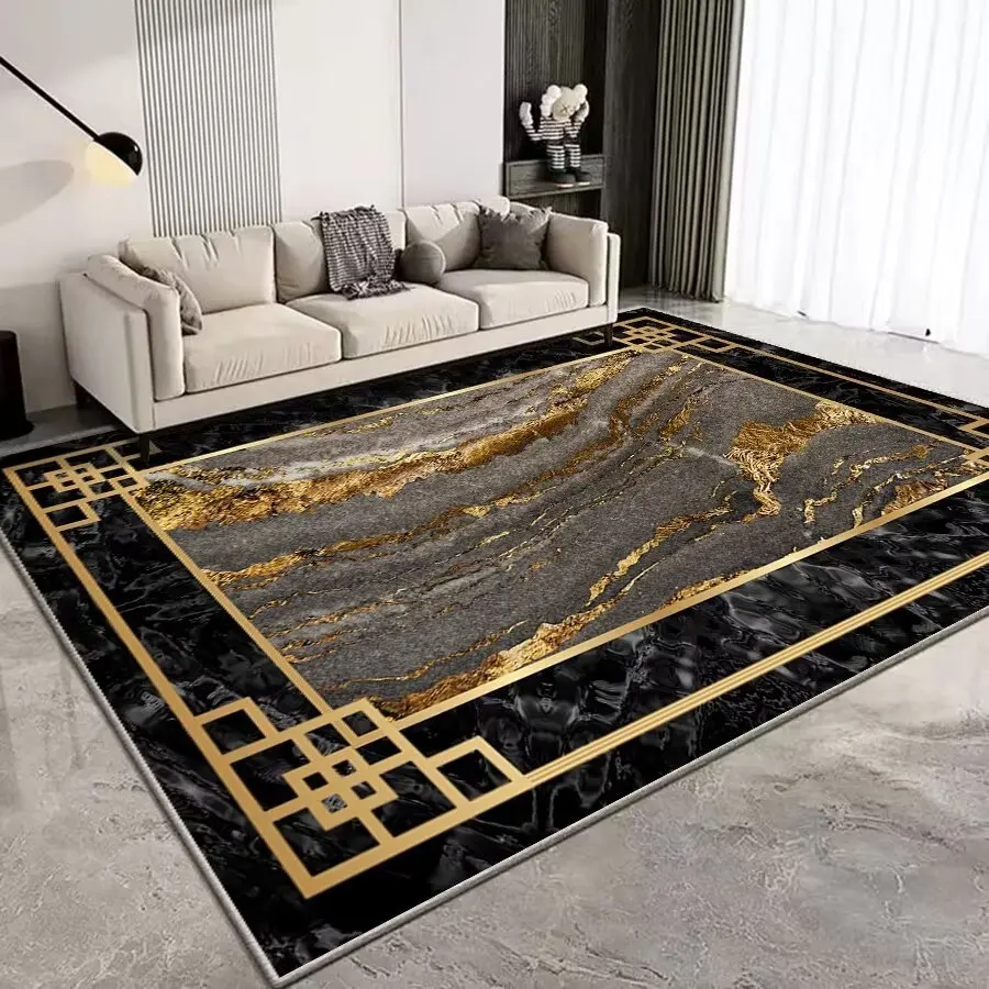 Luxury Nordic Style Living Room Decoration Carpet Fluffy Soft Black Gold Floor Mat Bedroom Cloakroom Thickened Anti-skid Rug