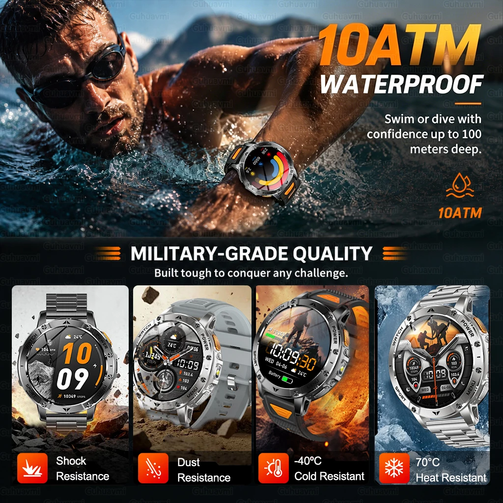 Outdoor Military 1400mAh 200-Day Standby Smartwatch Men GPS Tactical Clock Rugged IP68Waterproof SOS Flashlight Call Sport Watch - view 4