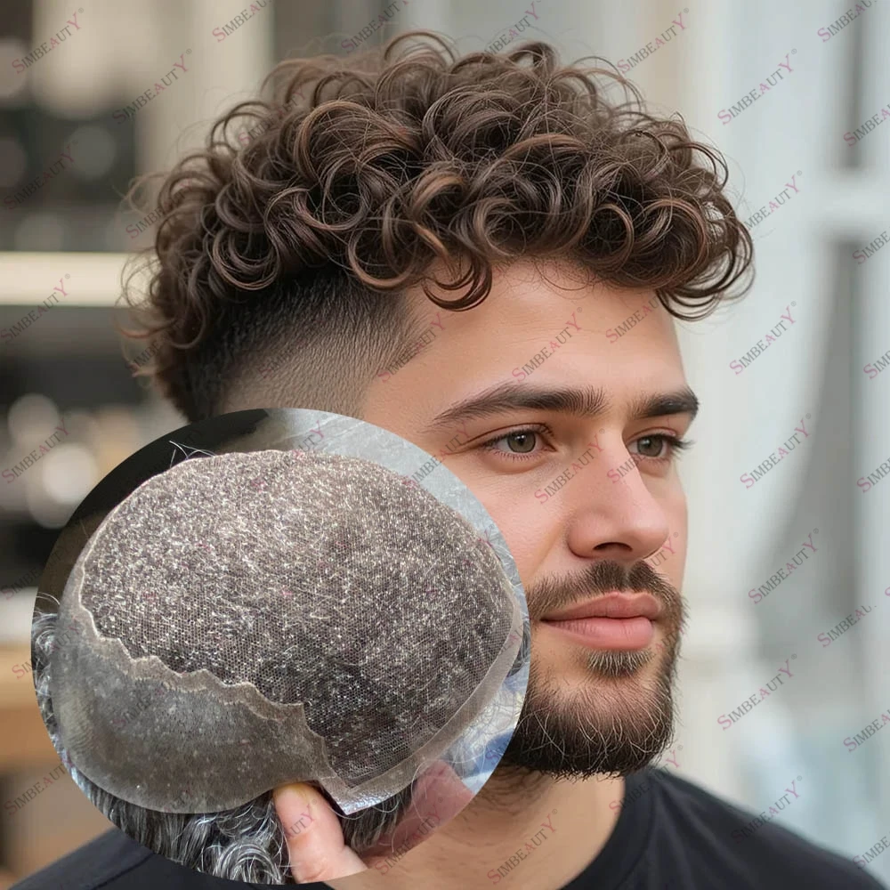 

Мужской парик Q6 Swiss Lace Skinmelt Undetectable из натуральных волос, кудрявый, коричнево-русый, дышащий, на сетке и полиуретане, 18 мм, 1b65 18 # Серый парик