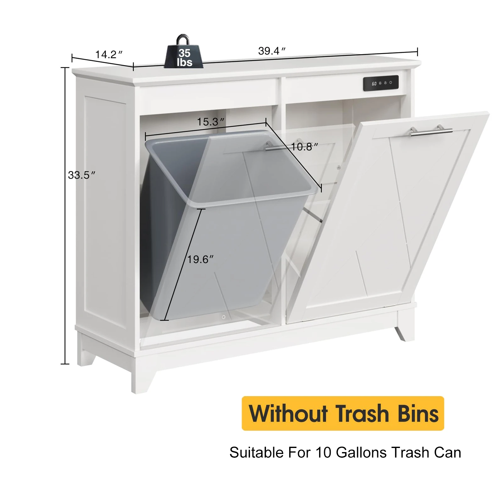 Vabches Tilt Out Trash Can Cabinet Kitchen Island Counter Trash Cabinet with Negative Ion&Deodorizing Function without Trash Bin