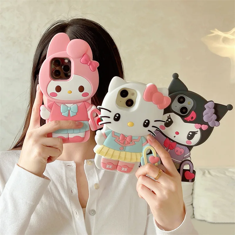 

Милый чехол для телефона Sanrio Bow Hello Kitty Kuromi 3D для iPhone 17, 16, 15, 14, 13, 12, 11 Pro Max, противоударный мягкий силиконовый чехол