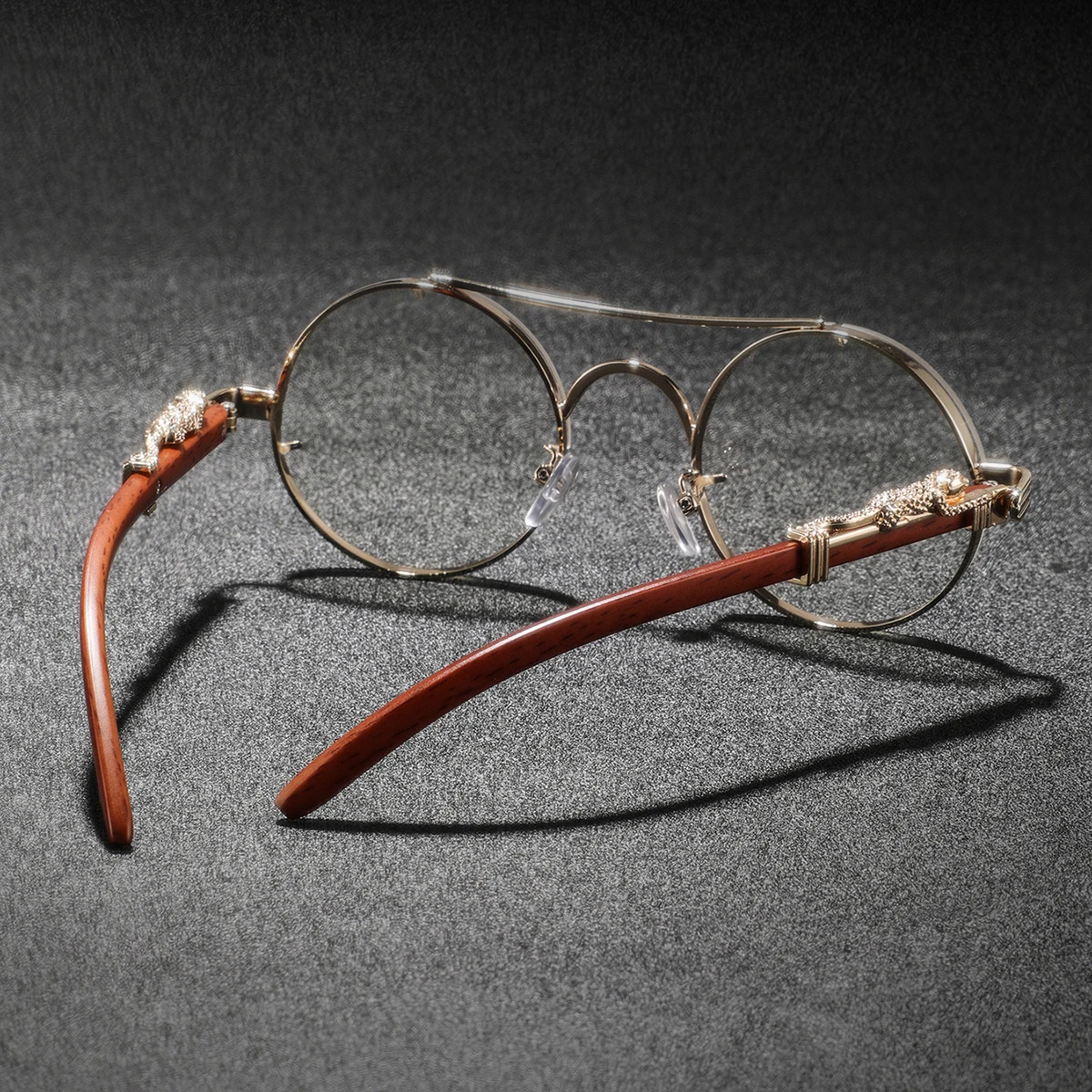 メンズダブルブリッジラウンドフレーム木目調度度なしメガネ1組 - Men'S Fashion Non Prescription Glasses のレビューと価格