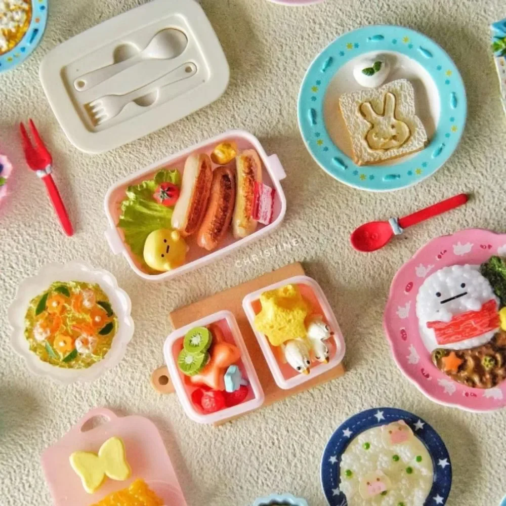 Cute 1/6 1/12 Scale Doll Picnic Box Cartoon Pattern Plastic Dollhouse Lunch Box Multicolor Miniature Bento Box Dollhouse