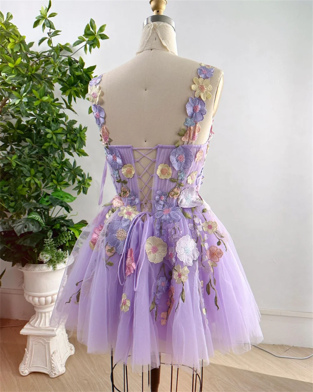 Jessica lavanda viola abiti da ballo dolce floreale abiti da sera corti senza spalline a-line Princess Wedding Party Dress