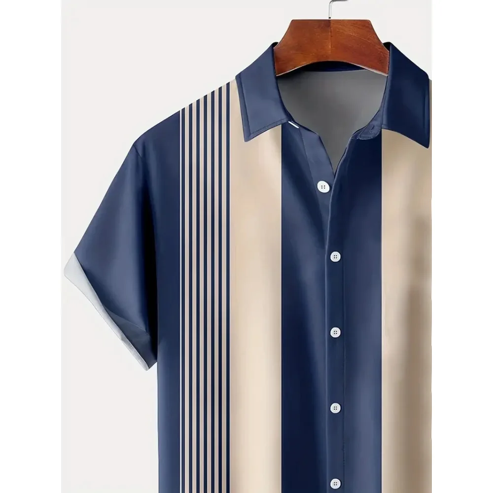 Camisa 2024 a rayas con gradiente para hombre, camisa de moda transpirable de manga corta de diseño de alta calidad, camisas informales con botones para hombre